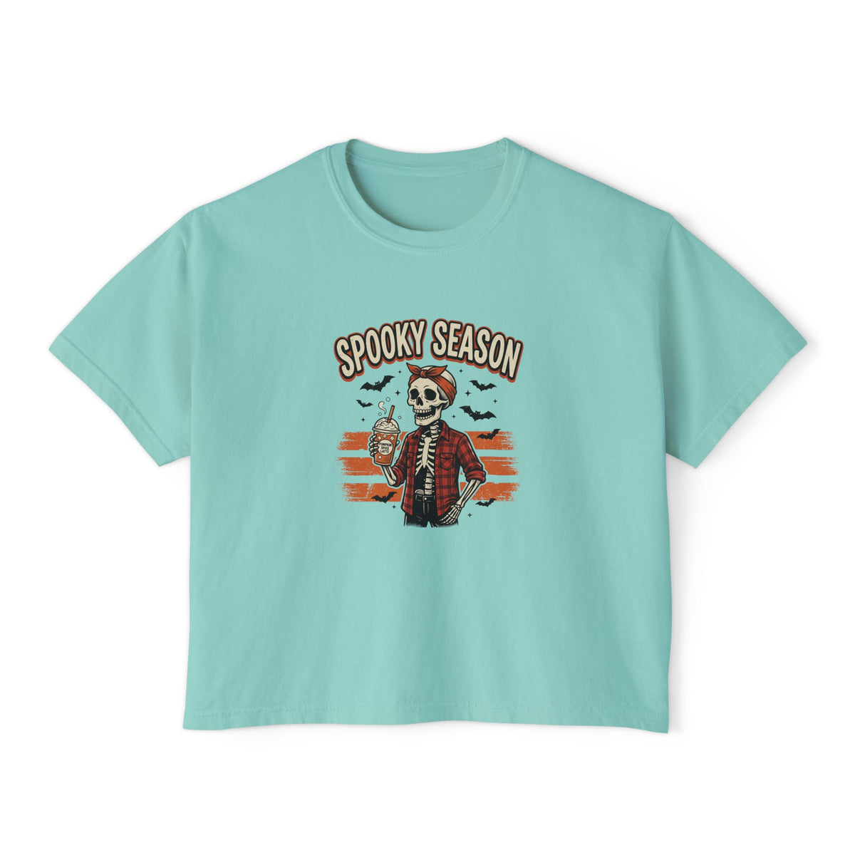 Spooky Season skeleton Halloween graphic crop tee for women, photo 4 (Color: Chalky Mint)