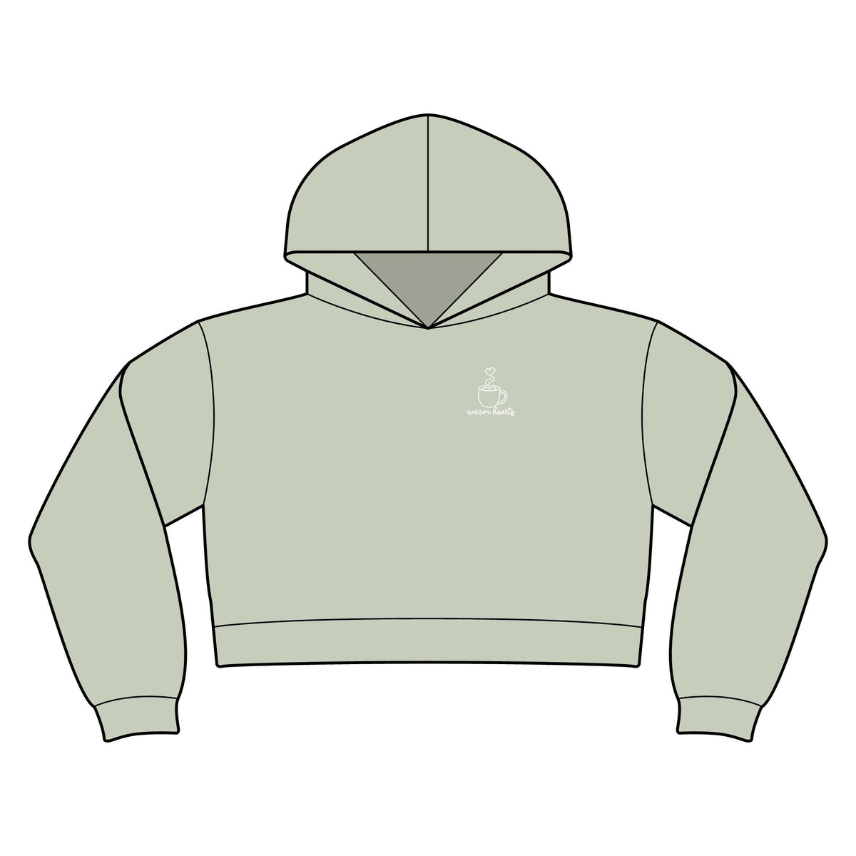 Warm Hearts minimalist crop hoodie for women in Matcha