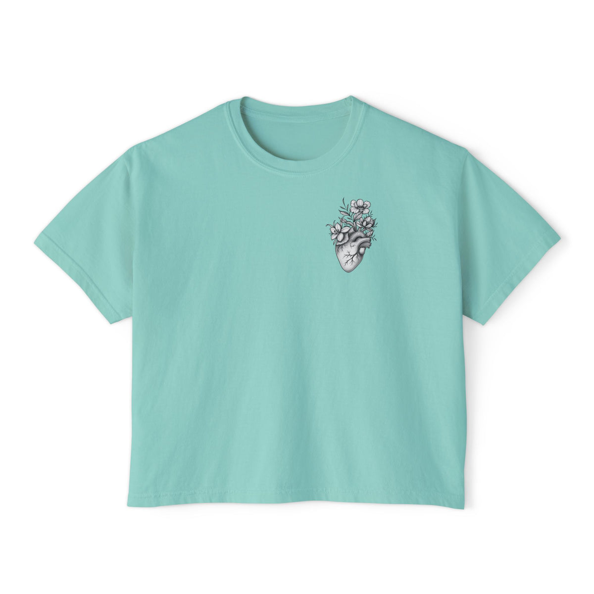 Minimal floral heart chest boxy crop tee, photo 3
