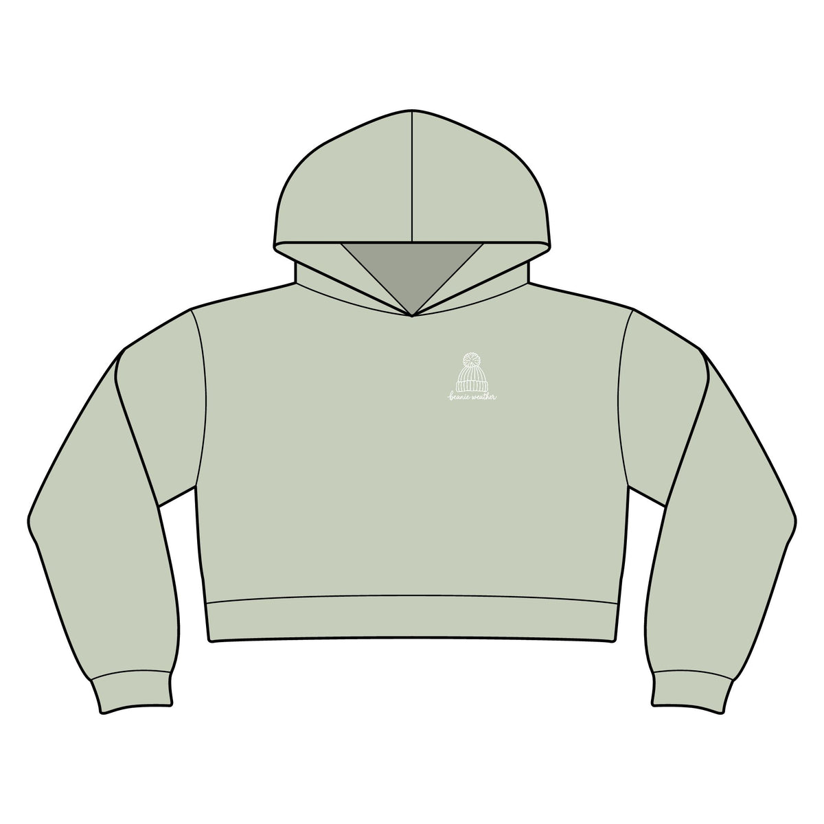 Beanie Weather minimalist crop hoodie for women in Matcha
