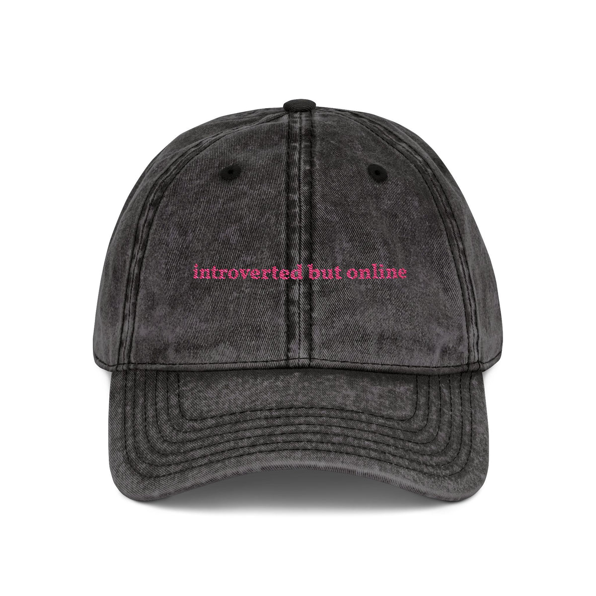 "introverted but online" embroidered vintage washed dad hat