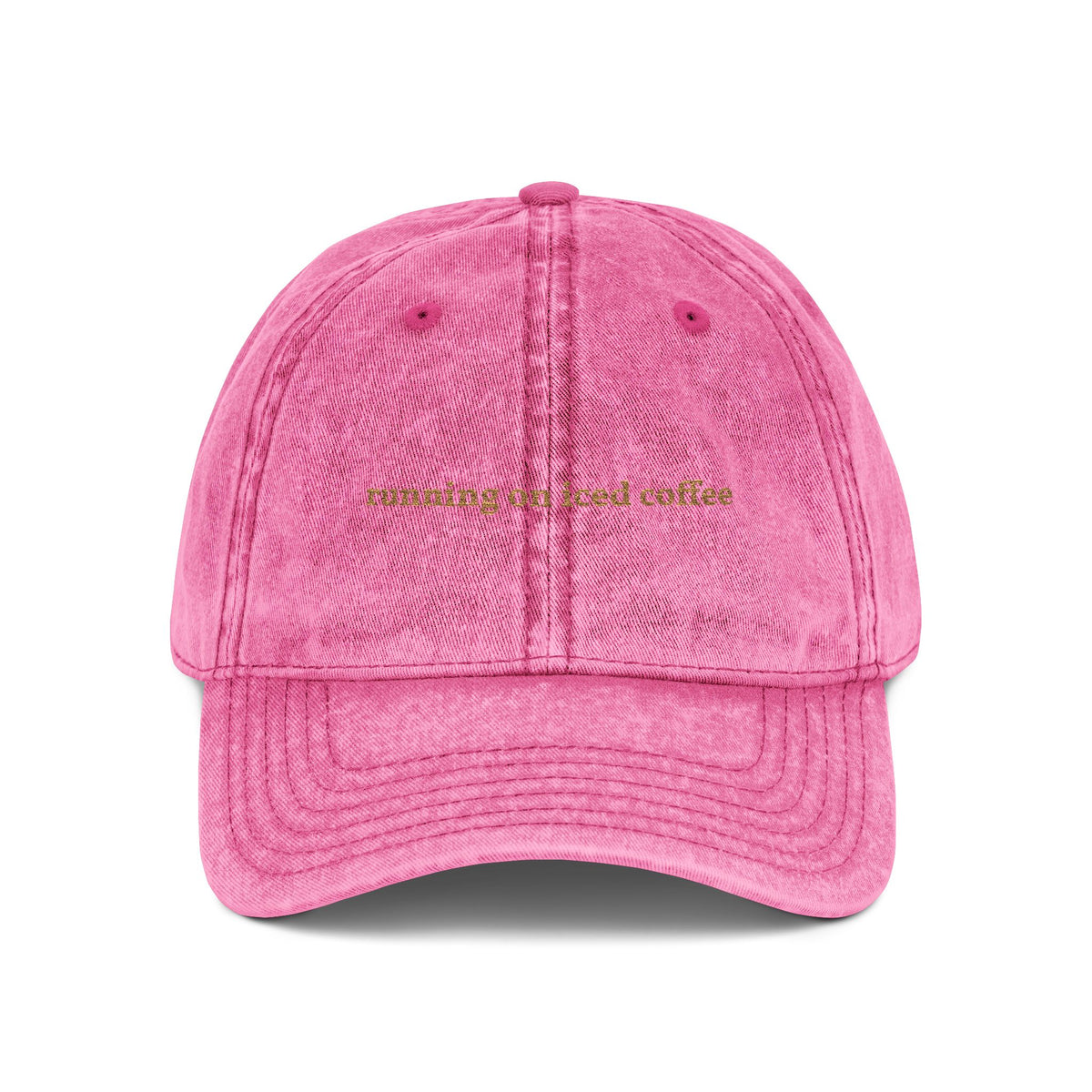 "running on iced coffee" embroidered vintage washed dad hat