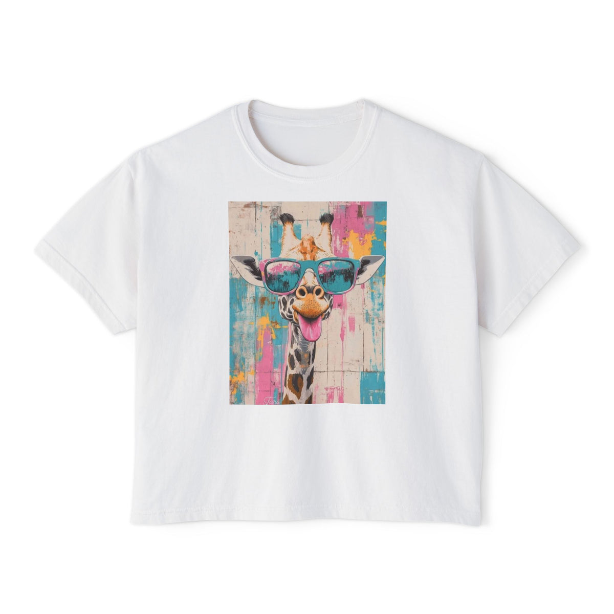 Giraffe with sunglasses retro graphic crop tee for women