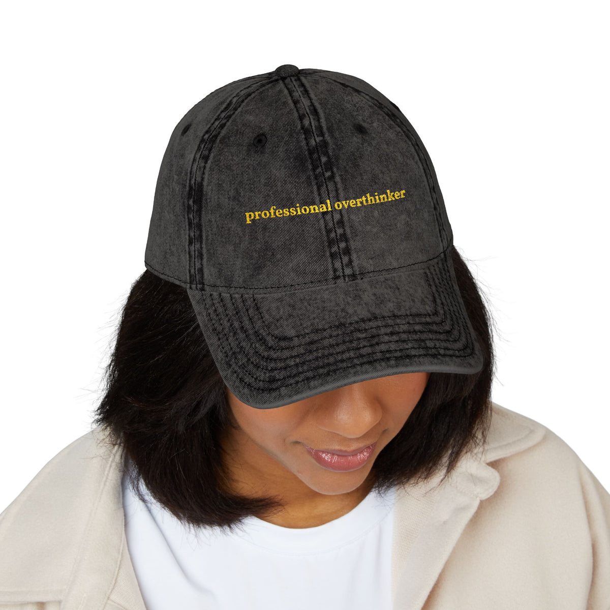"professional overthinker" embroidered vintage washed dad hat, photo 3