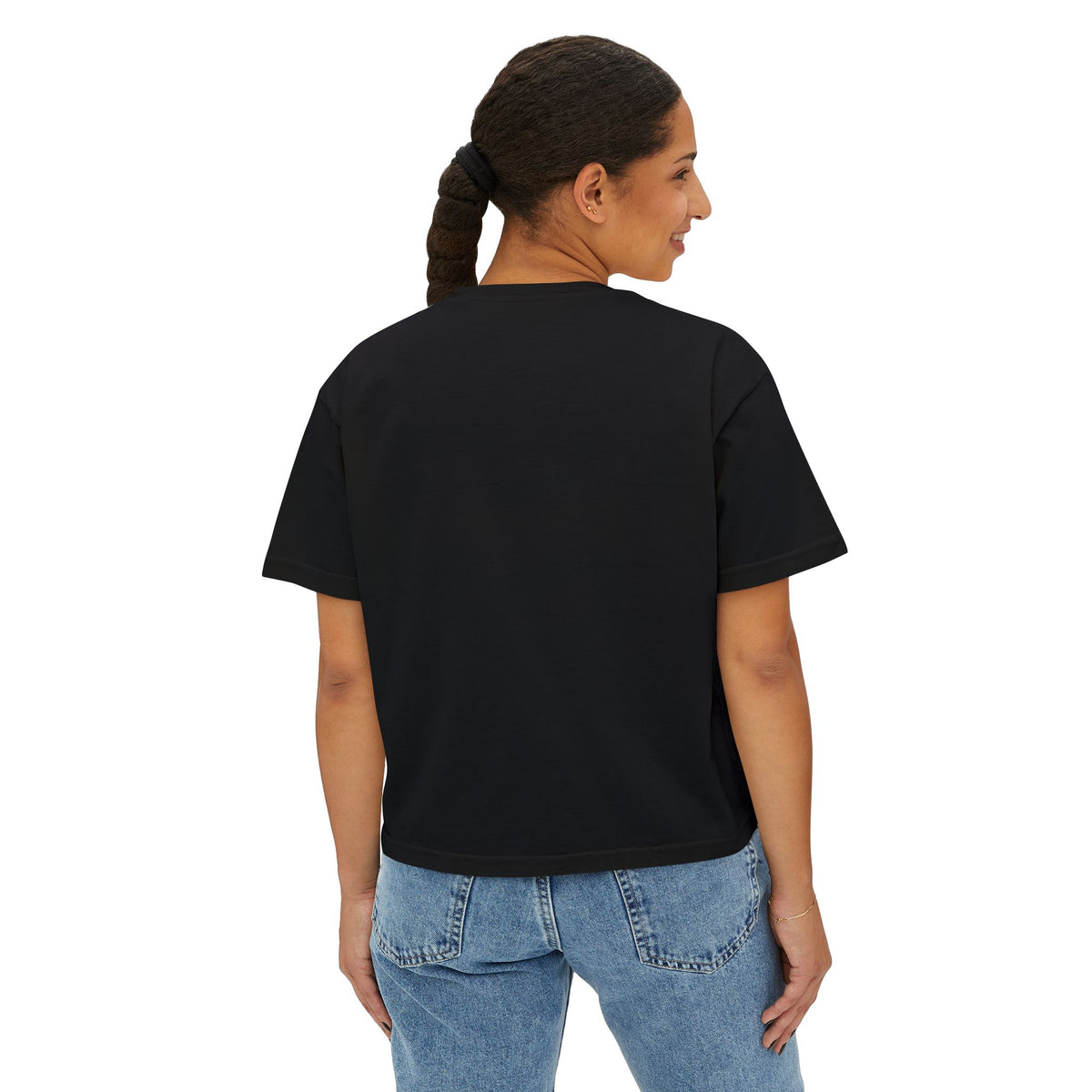 LOVE Red Typography Boxy Tee — Women's Graphic Shirt (romantic, edgy heart design)