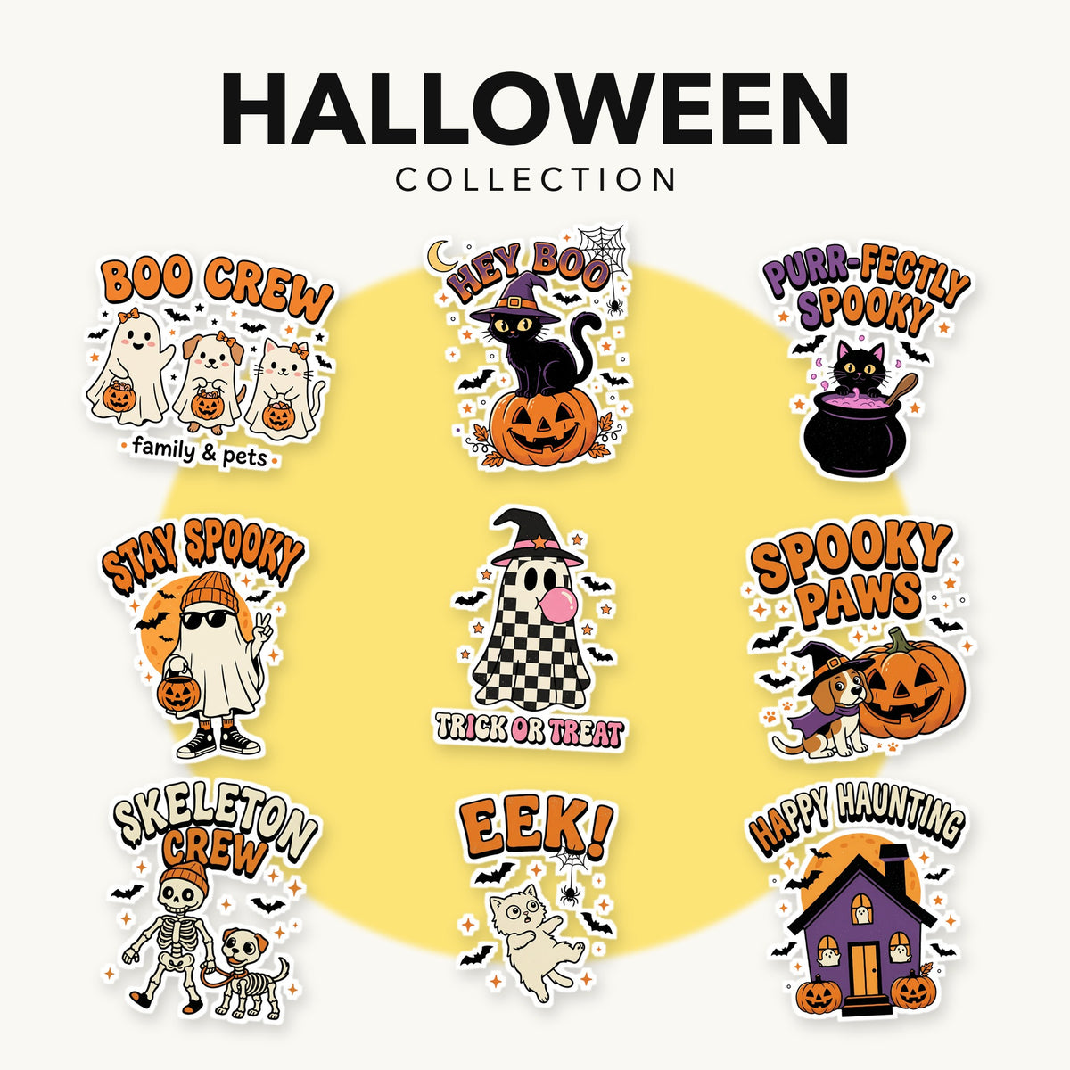 Halloween collection - retro graphic tees for family and pets
