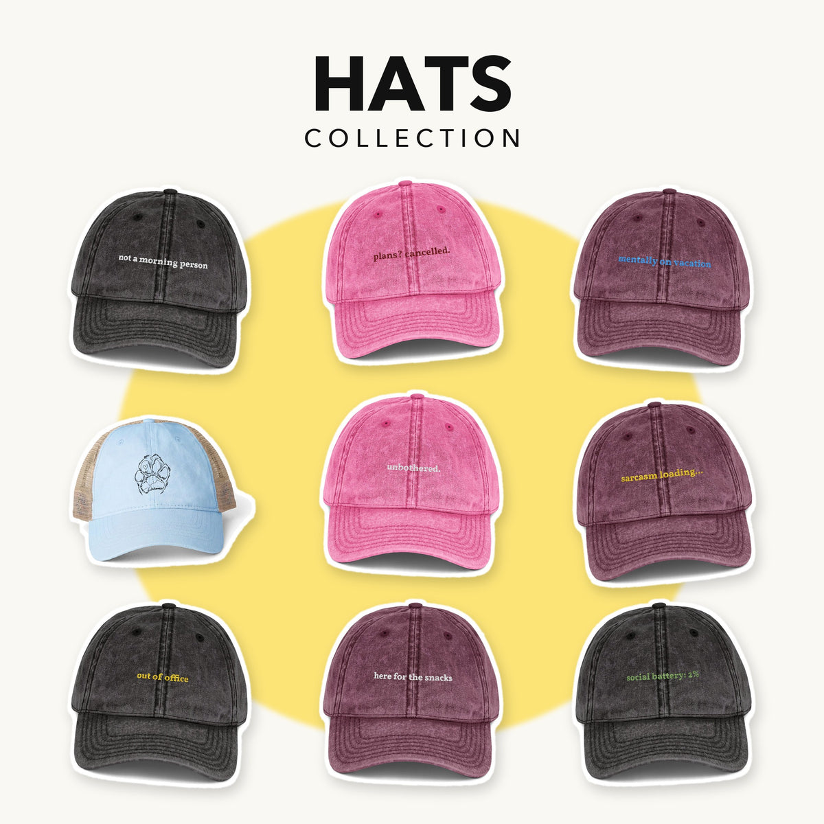 Hats collection - embroidered vintage caps with funny slogans