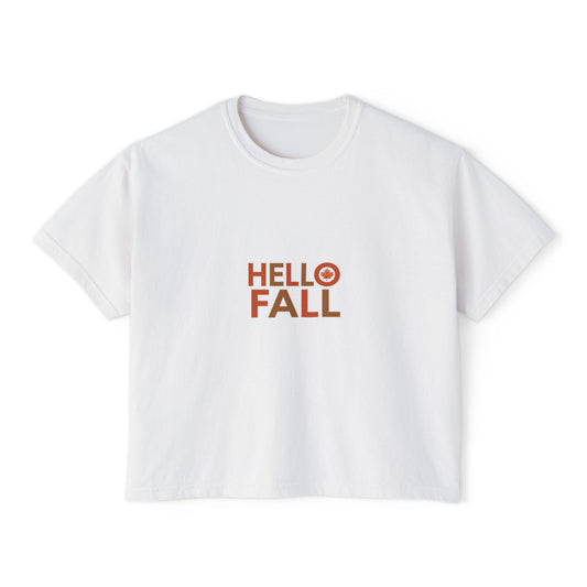 Boxy Tee — Hello Fall Graphic, Casual Women's Crop Top