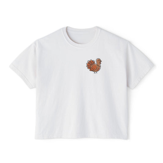 Watercolor Turkey Boxy Tee — Thanksgiving Graphic Crop Top for Women