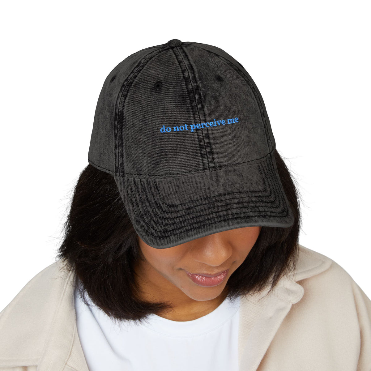 "do not perceive me" embroidered vintage washed dad hat, photo 3