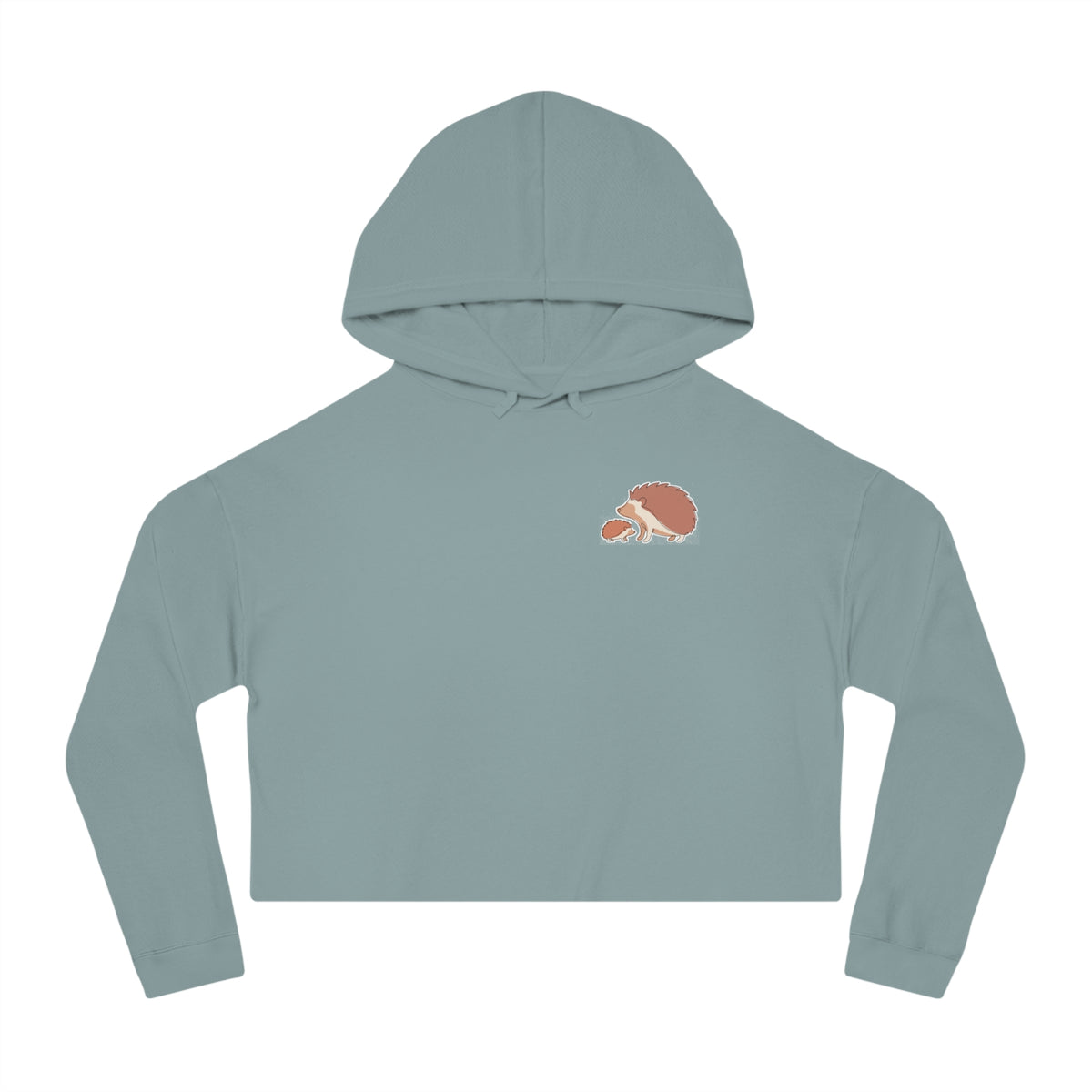 Cropped Hoodie — Minimal Hedgehog Family Line Art Chest Graphic, Cozy Women's Crop Top