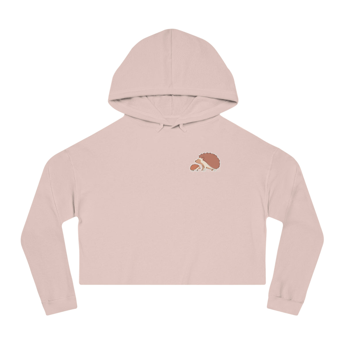 Cropped Hoodie — Minimal Hedgehog Family Line Art Chest Graphic, Cozy Women's Crop Top