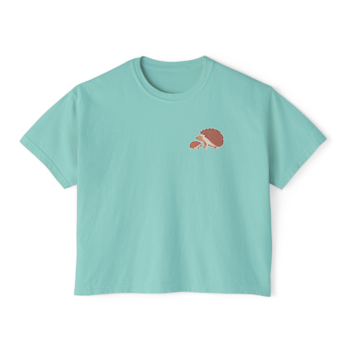 Boxy Tee — Minimal Hedgehog Family Line Art Chest Graphic, Casual Women's Crop Top