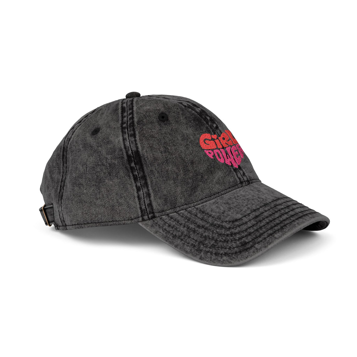 Vintage Embroidered Cap — Pink 'Girl Power' Heart