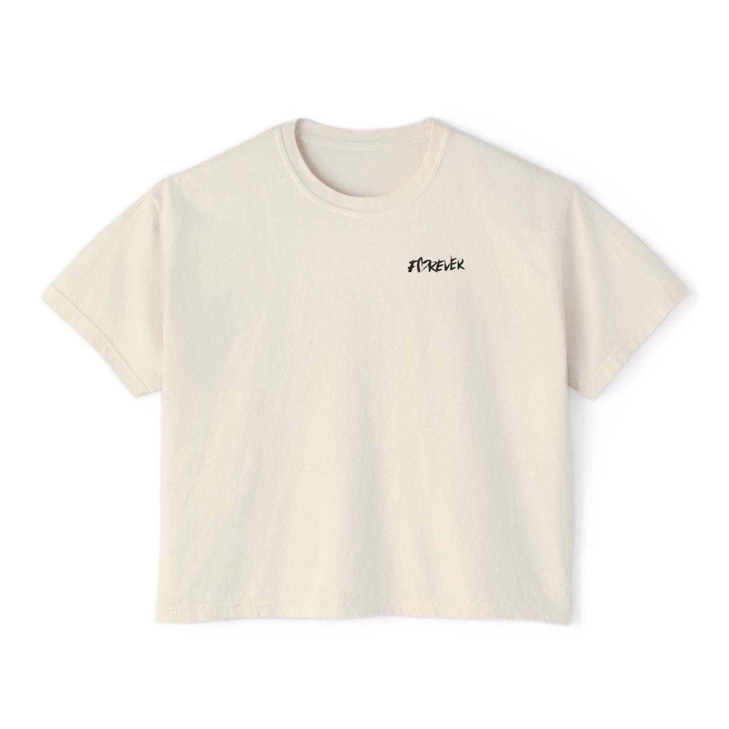 Women's Boxy Tee with Small Script Chest Logo — Casual Cropped Crewneck Top