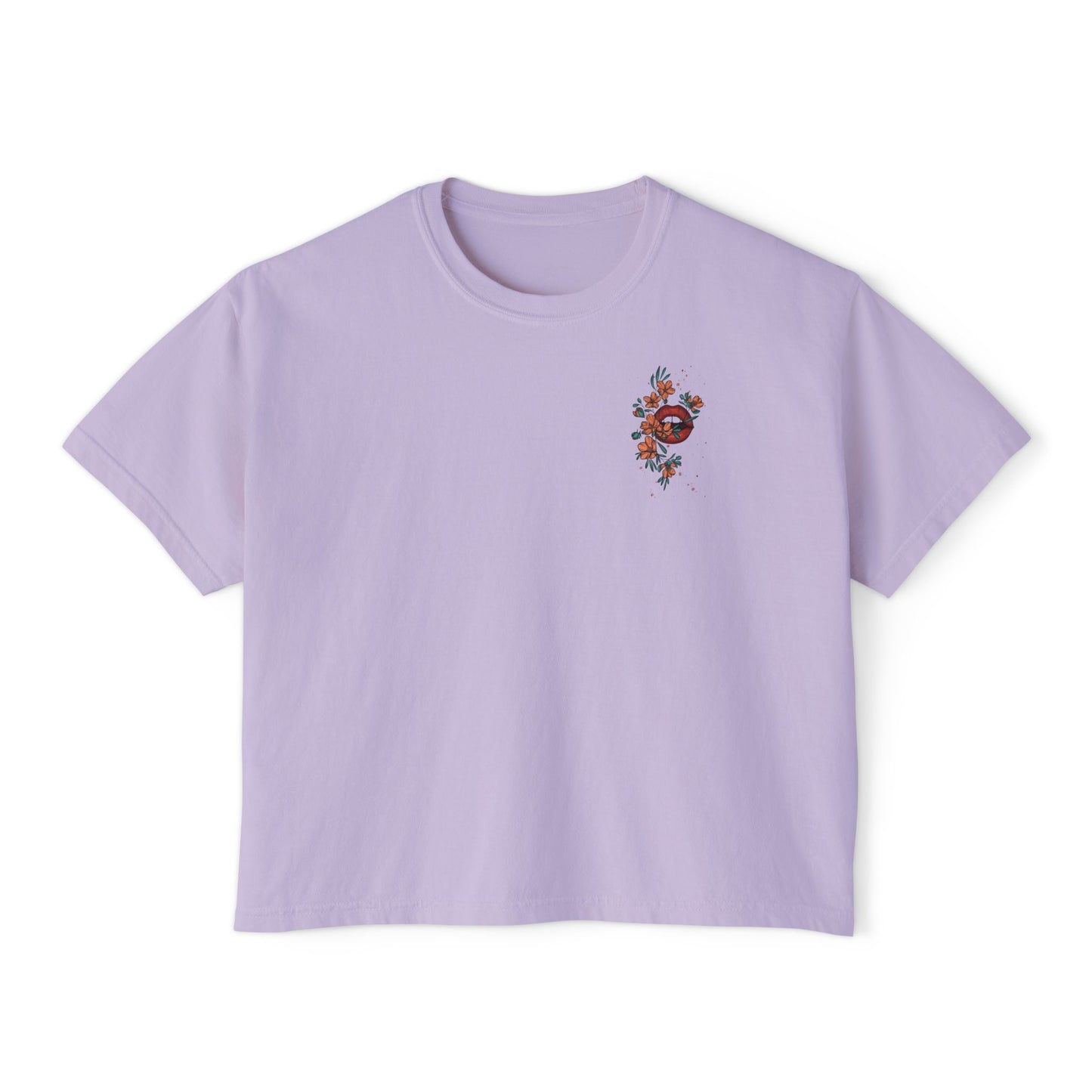 Floral Heart Chest Boxy Tee — Women's Cropped Graphic T-Shirt
