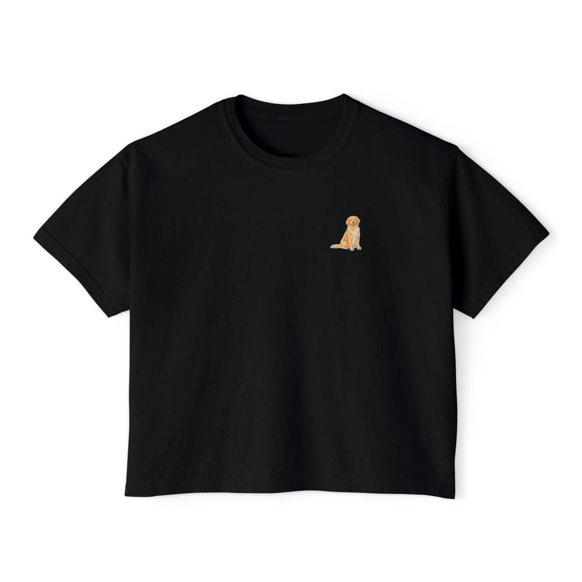 Boxy Tee — Minimal Golden Retriever Line Art Chest Graphic, Casual Women's Crop Top