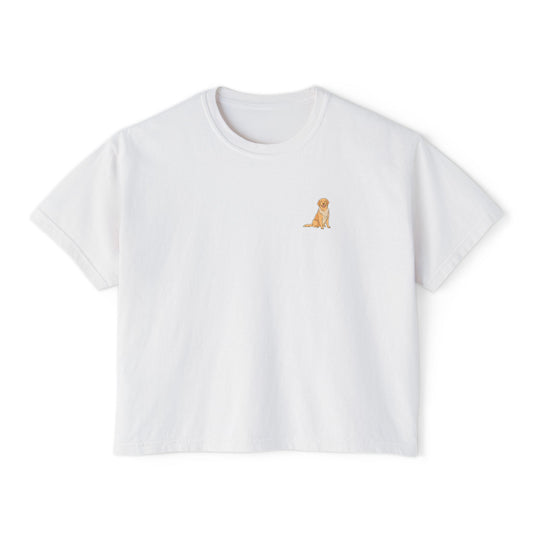 Boxy Tee — Minimal Golden Retriever Line Art Chest Graphic, Casual Women's Crop Top