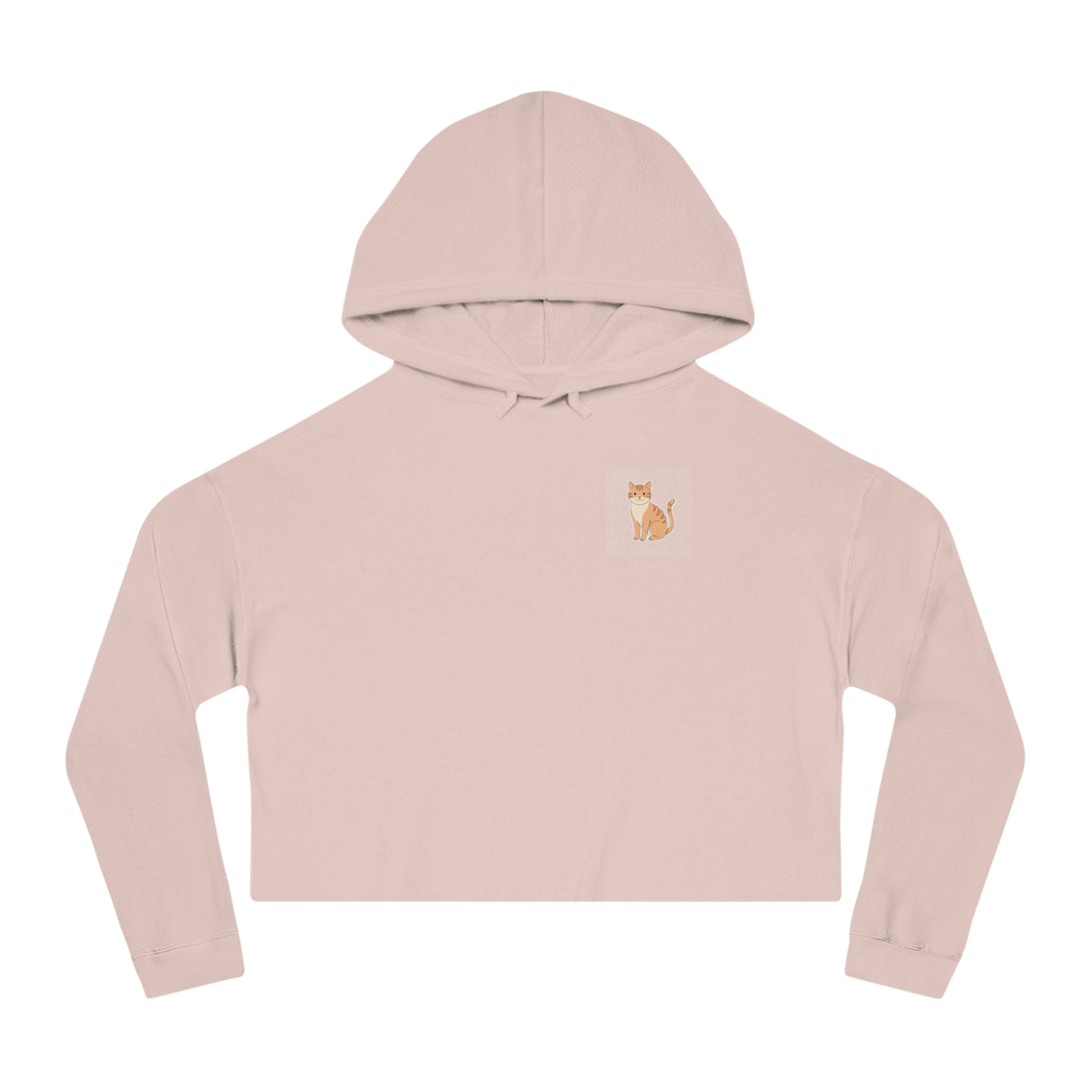 Cropped Hoodie — Minimal Tabby Cat Line Art Chest Graphic, Cozy Women's Crop Top