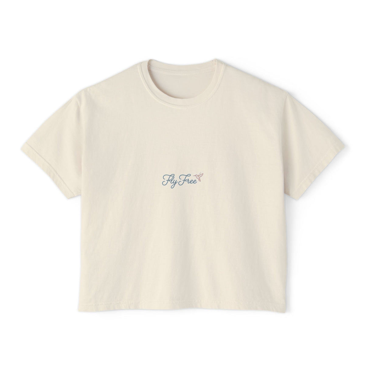Boxy Tee — Fly Free Hummingbird Graphic, Casual Women's Crop Top