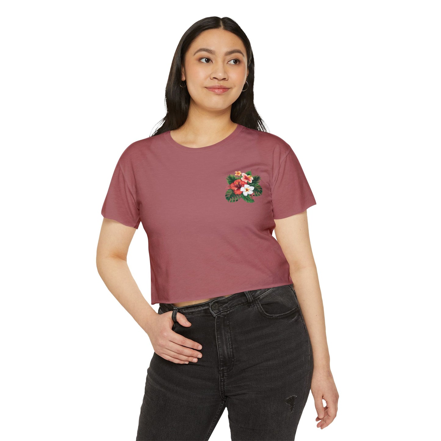 Floral Tropical Crop Top — Women's Festival Pocket Tee