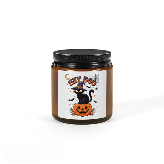 Black Cat Pumpkin Halloween Soy Candle in Amber Jar - image 1