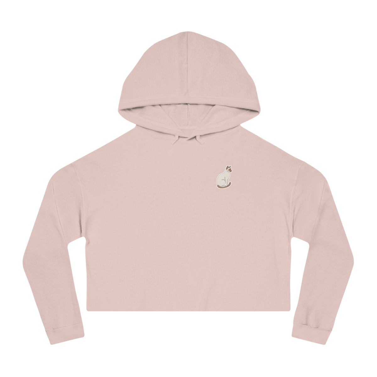 Cropped Hoodie — Minimal Siamese Cat Line Art Chest Graphic, Cozy Women's Crop Top