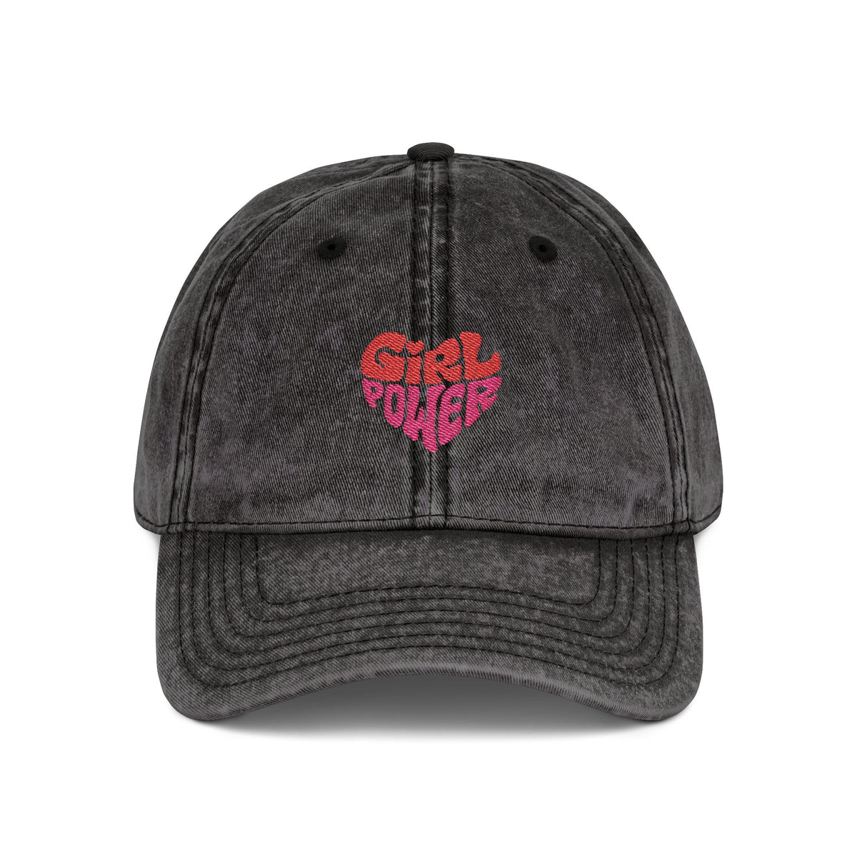 Vintage Embroidered Cap — Pink 'Girl Power' Heart