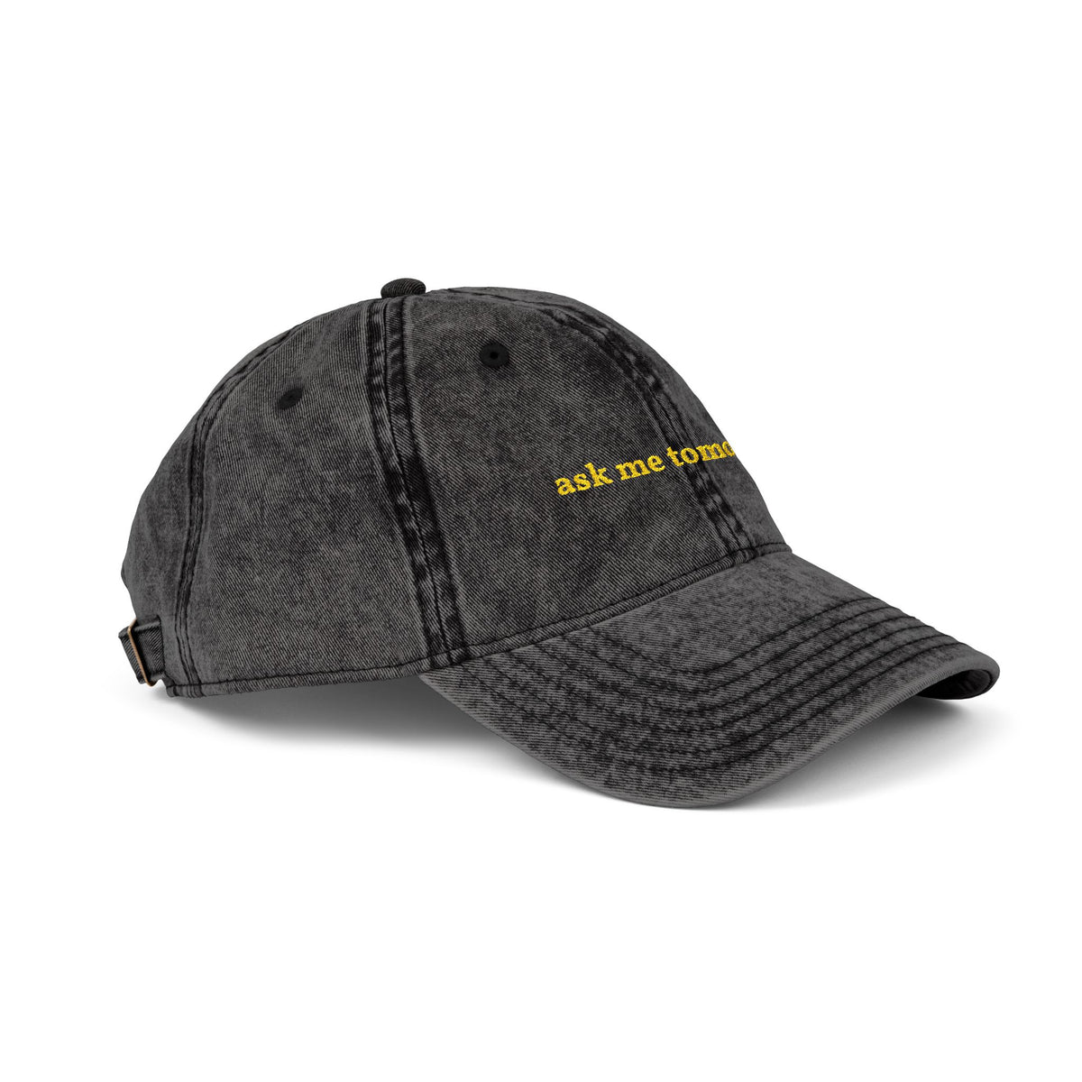"ask me tomorrow" embroidered vintage washed dad hat, photo 2