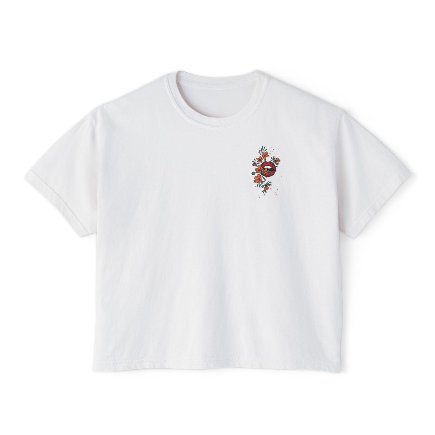 Floral Heart Chest Boxy Tee — Women's Cropped Graphic T-Shirt