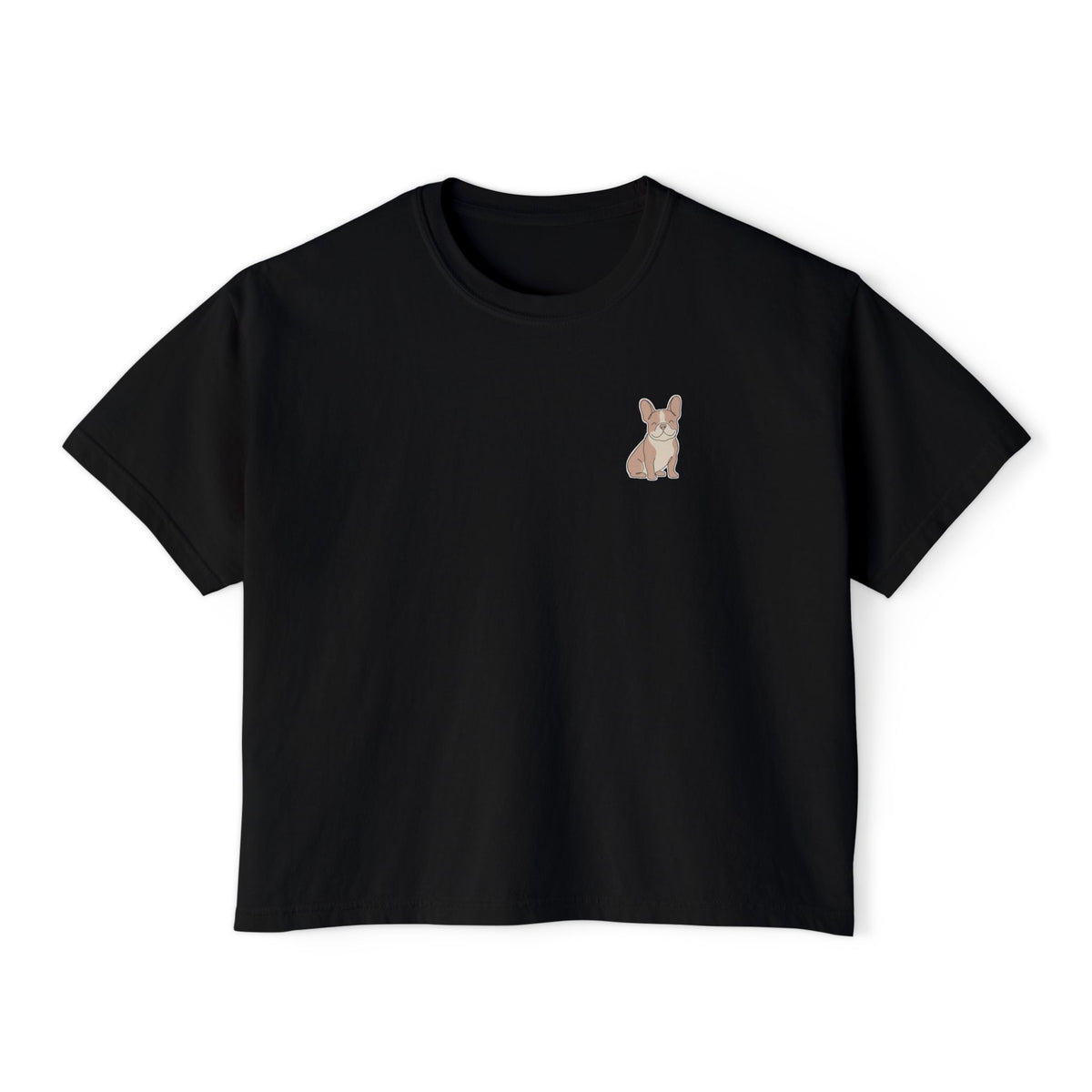 Boxy Tee — Minimal French Bulldog Line Art Chest Graphic, Casual Women's Crop Top