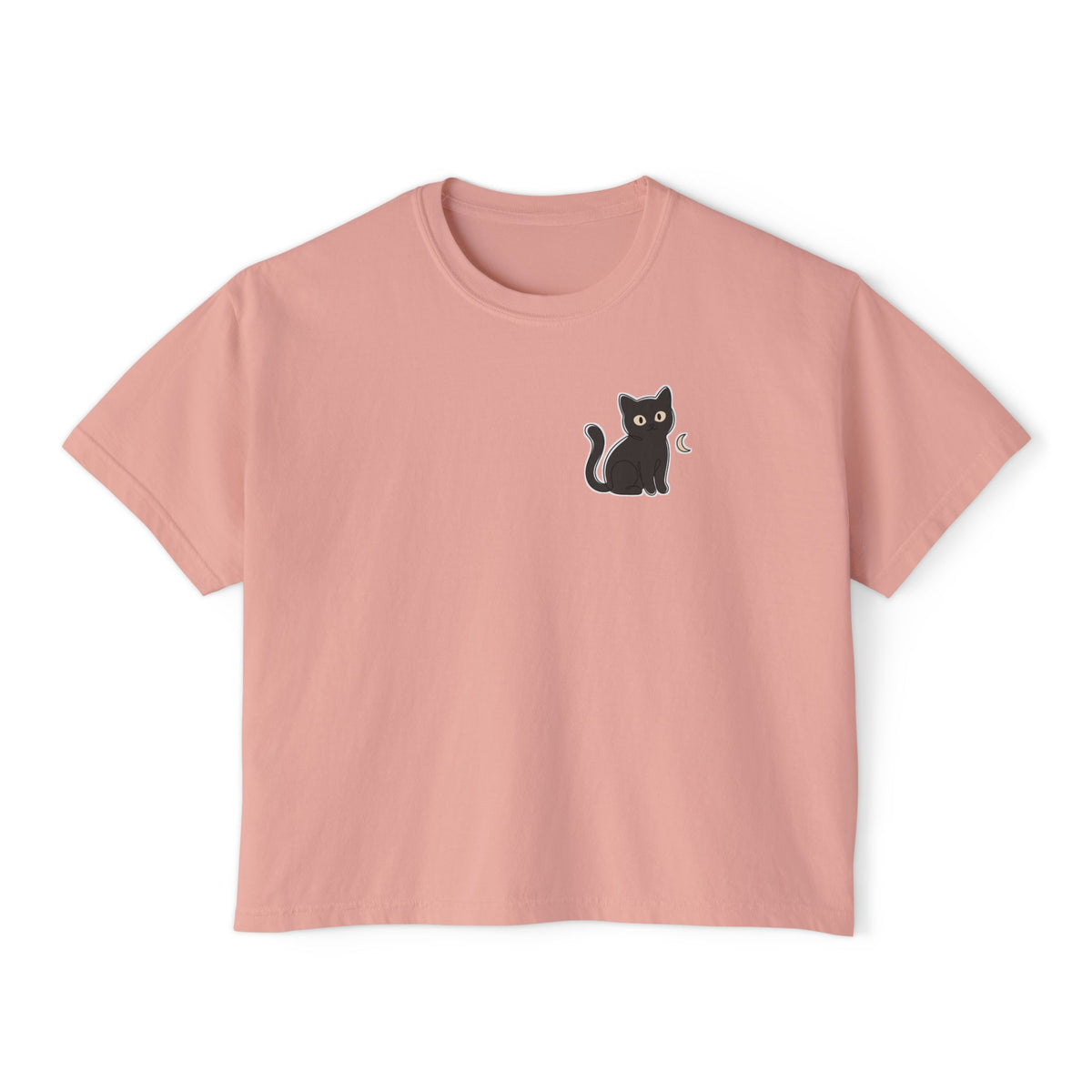 Boxy Tee — Black Cat Graphic, Casual Women's Crop Top