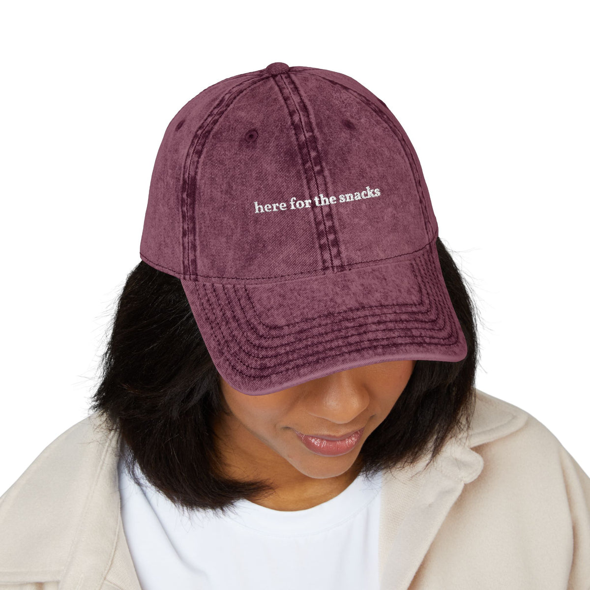 "here for the snacks" embroidered vintage washed dad hat, photo 3