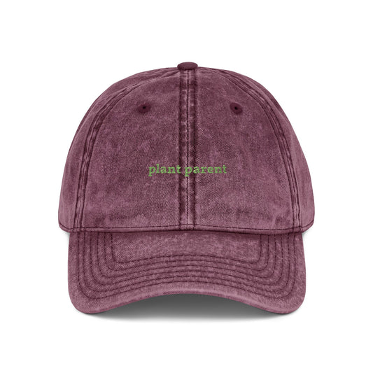 "plant parent" embroidered vintage washed dad hat