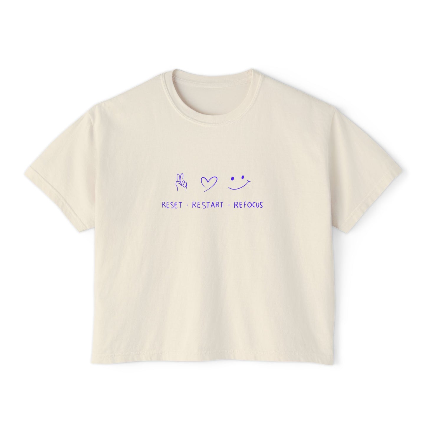 Reset Restart Reboot Boxy Tee — Minimal Cute Graphic Women's Crop T‑Shirt