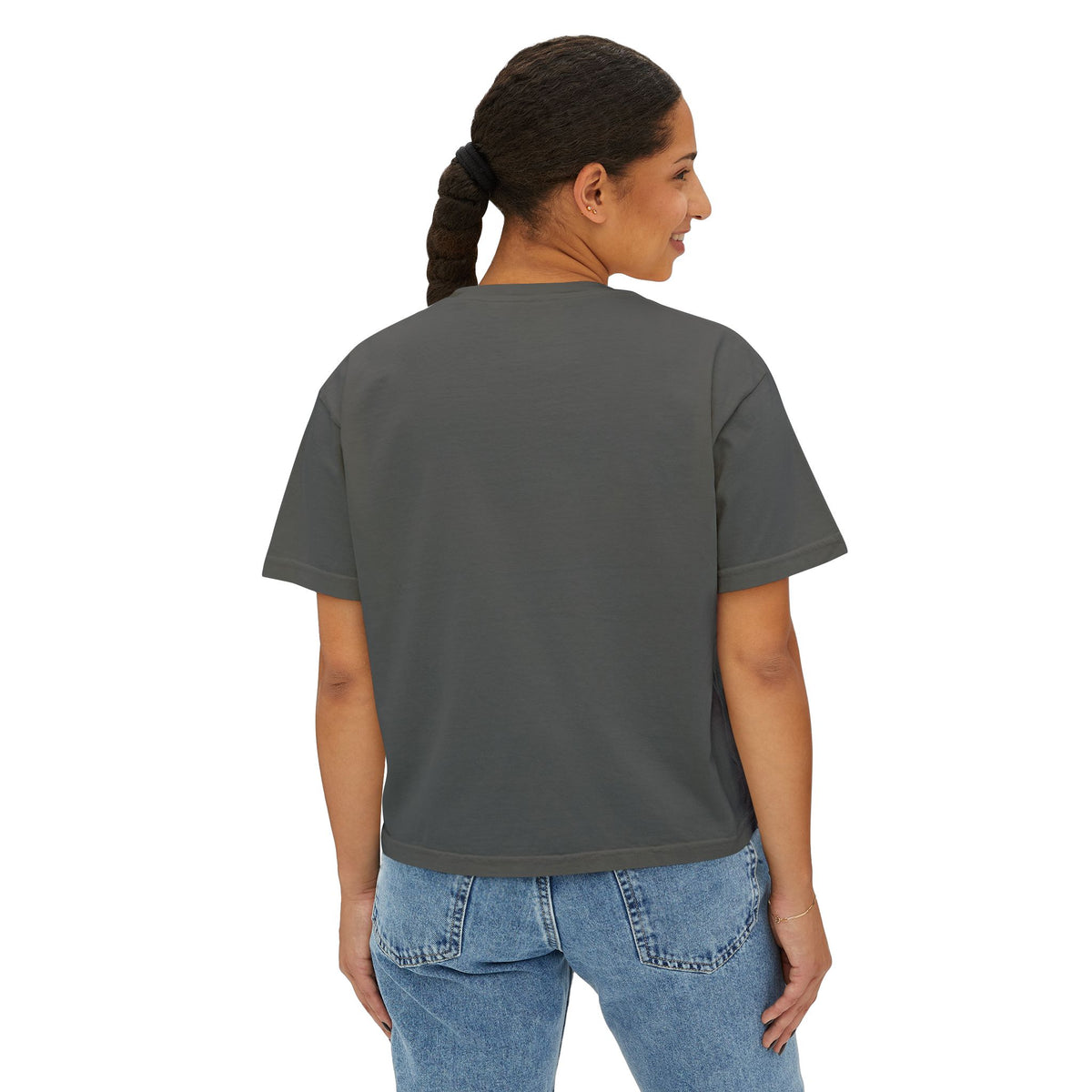 Money Graphic Tee — Women's Boxy T‑Shirt with Dollar Bill Text Design