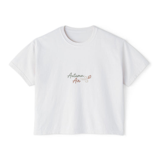 Autumn Air Boxy Tee — Flowy Script Graphic Crop Top for Women