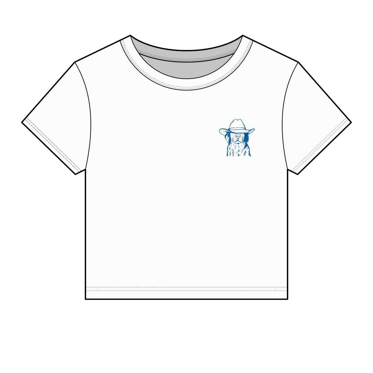 Women's Baby Tee — Small Blue Cowgirl Graphic Chest Print