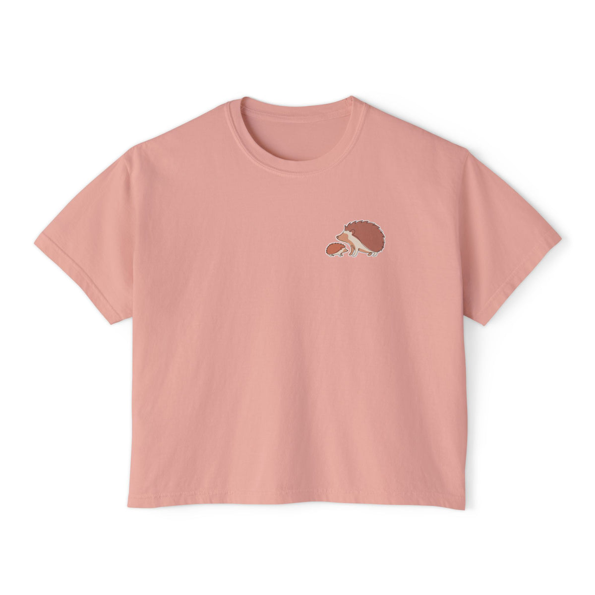 Boxy Tee — Minimal Hedgehog Family Line Art Chest Graphic, Casual Women's Crop Top