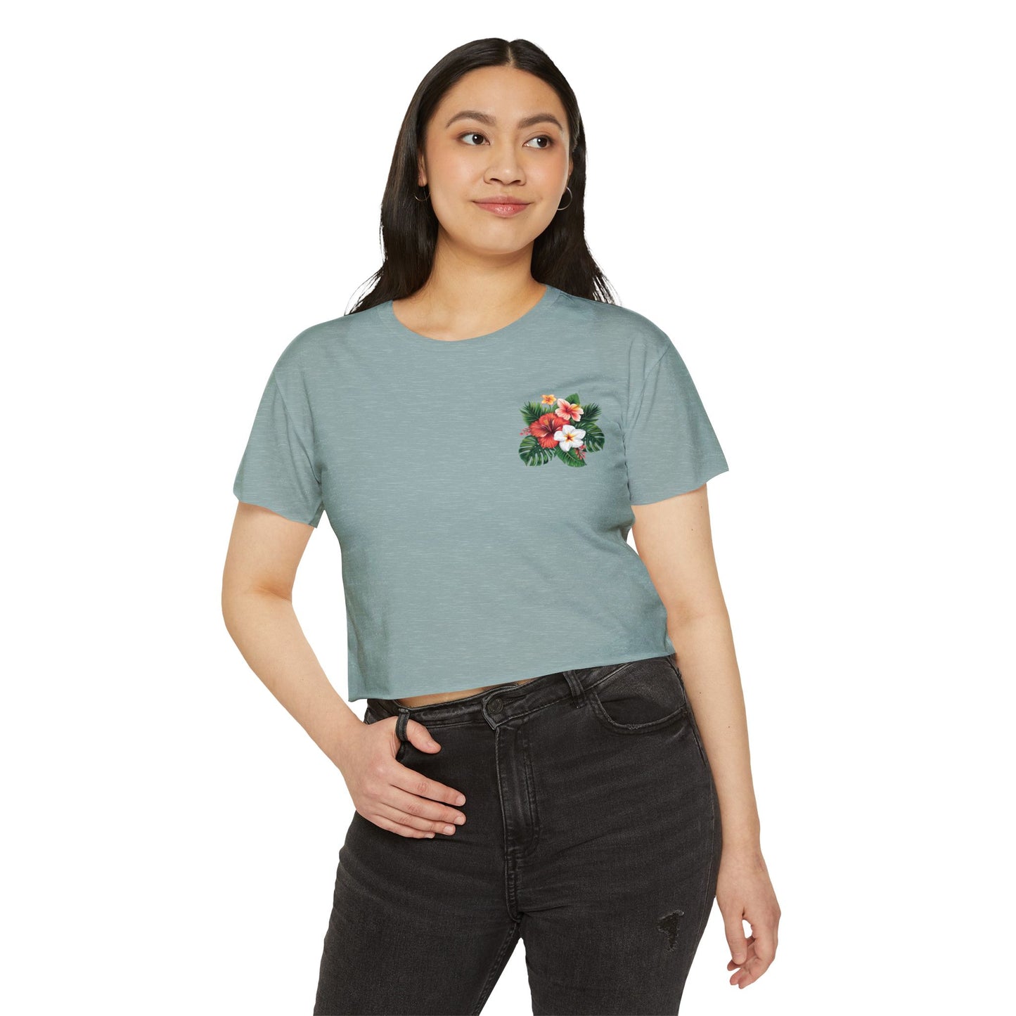 Floral Tropical Crop Top — Women's Festival Pocket Tee