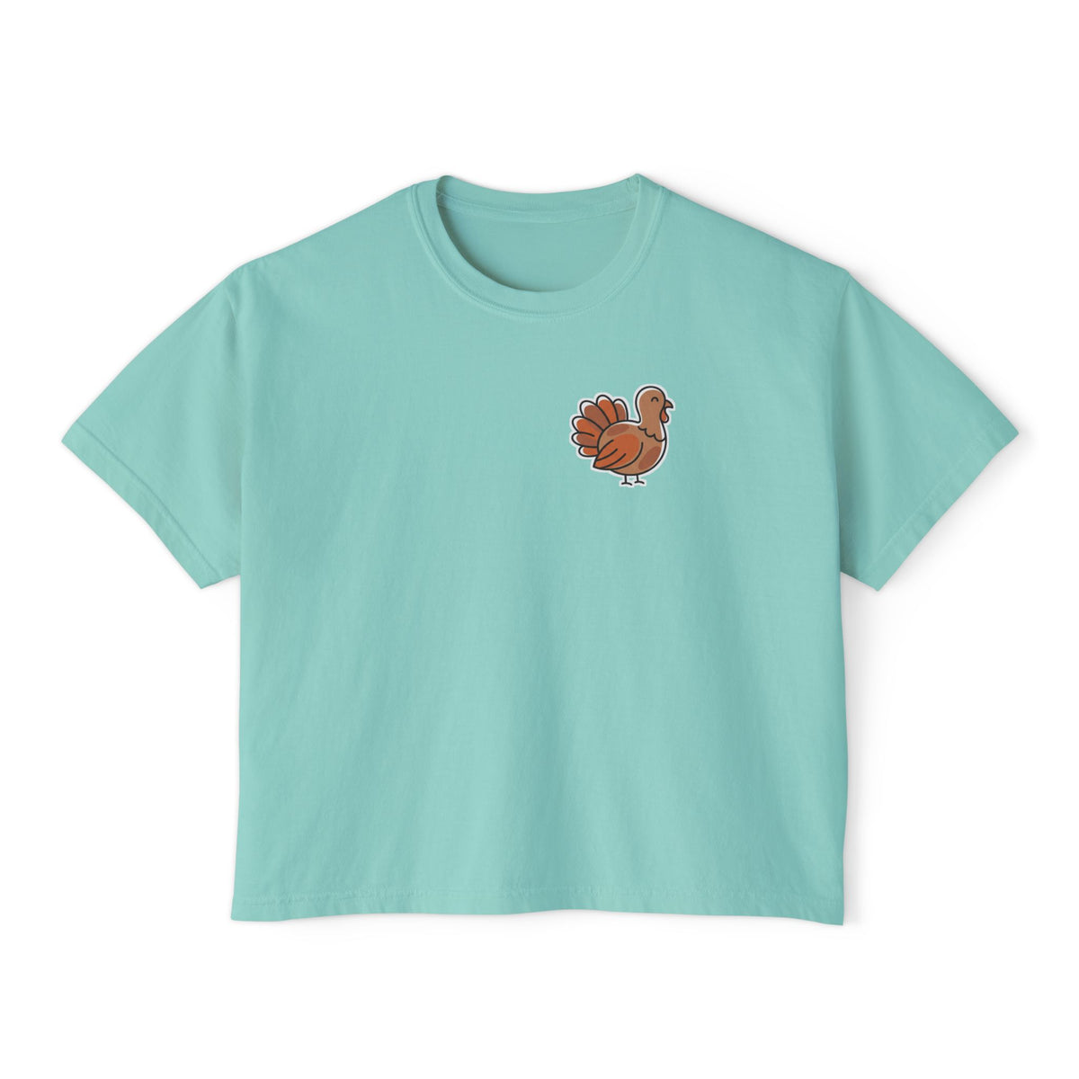 Watercolor Turkey Boxy Tee — Thanksgiving Graphic Crop Top for Women