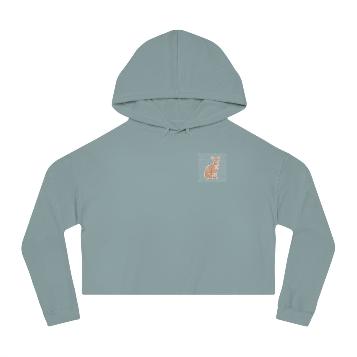 Cropped Hoodie — Minimal Sphynx Cat Line Art Chest Graphic, Cozy Women's Crop Top