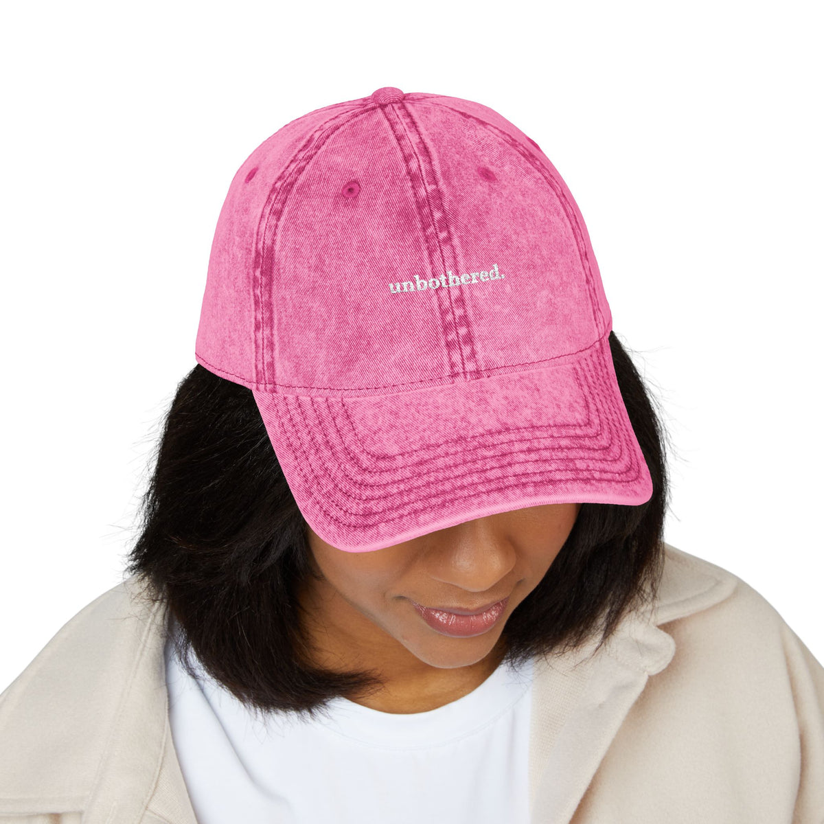 "unbothered." embroidered vintage washed dad hat, photo 3