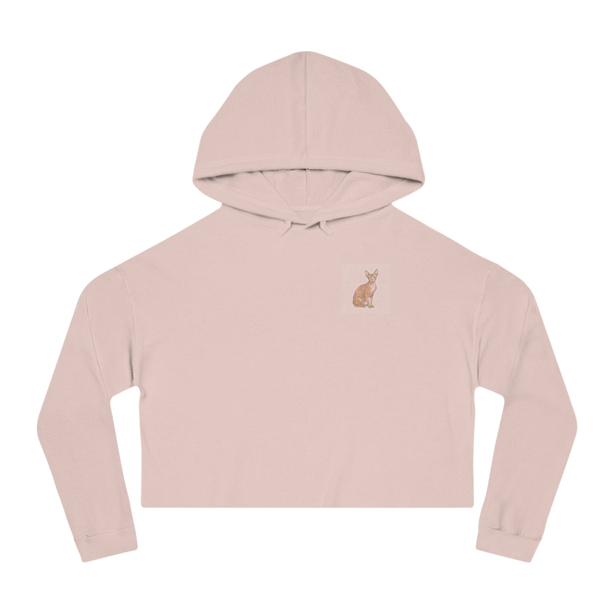 Cropped Hoodie — Minimal Sphynx Cat Line Art Chest Graphic, Cozy Women's Crop Top