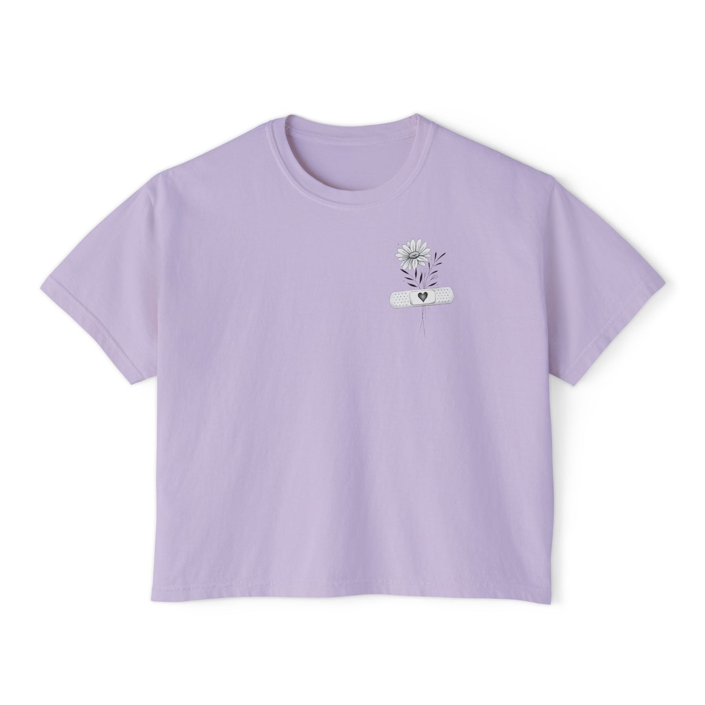 Minimalist Botanical Boxy Tee — Tiny Flower Sketch Chest Print