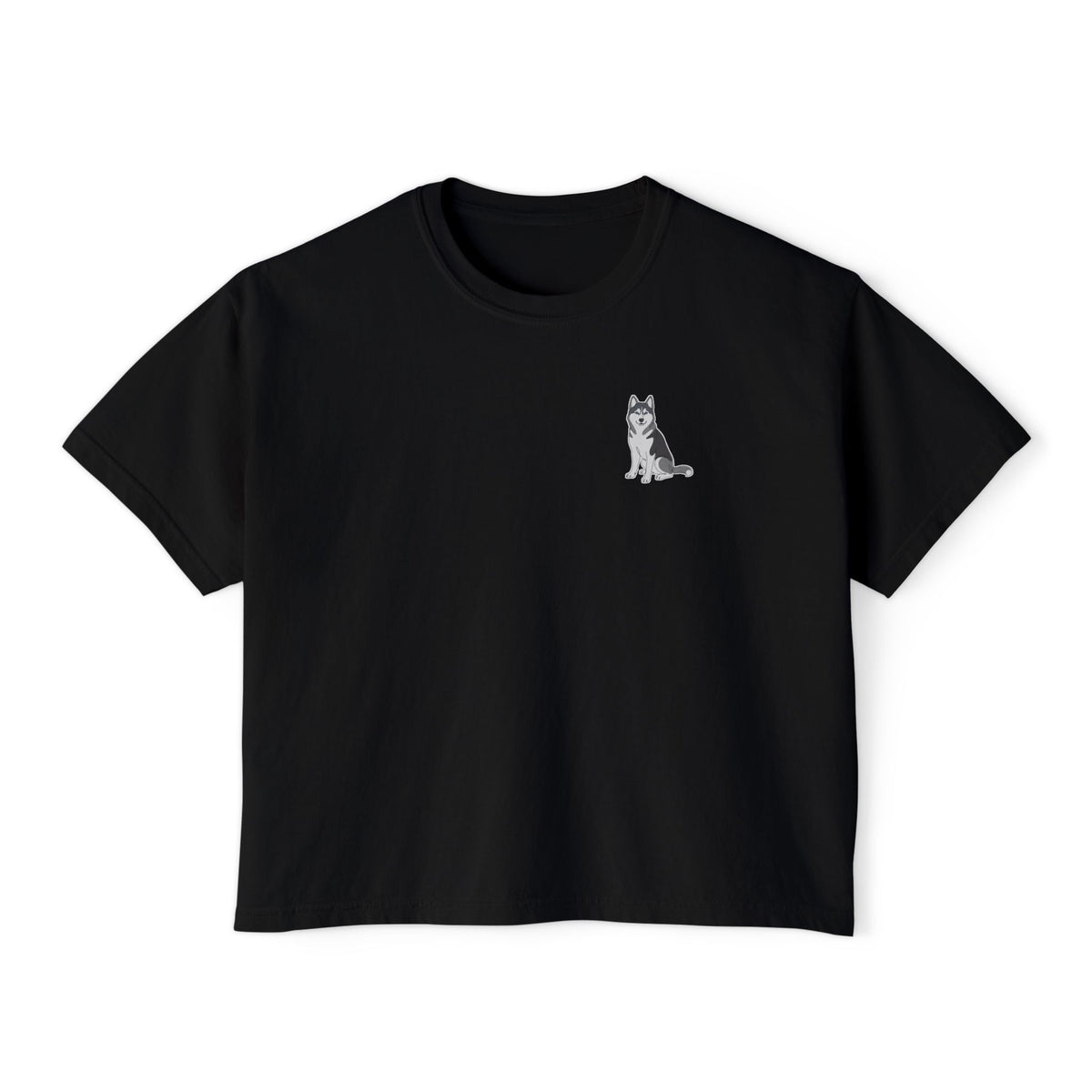 Boxy Tee — Minimal Husky Line Art Chest Graphic, Casual Women's Crop Top