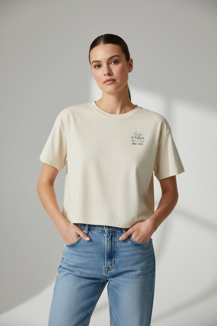 Boxy Tee — 'be kinder to yourself' Minimal Script Cropped T-Shirt