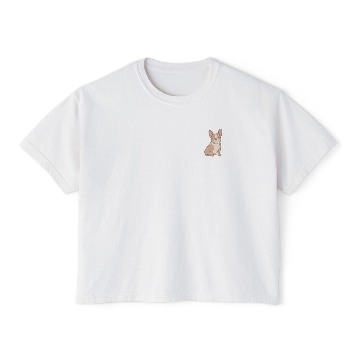 Boxy Tee — Minimal French Bulldog Line Art Chest Graphic, Casual Women's Crop Top
