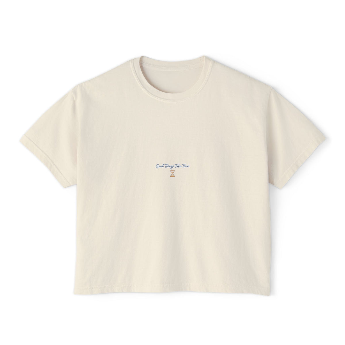 Boxy Tee — Good Things Take Time Graphic, Casual Women's Crop Top