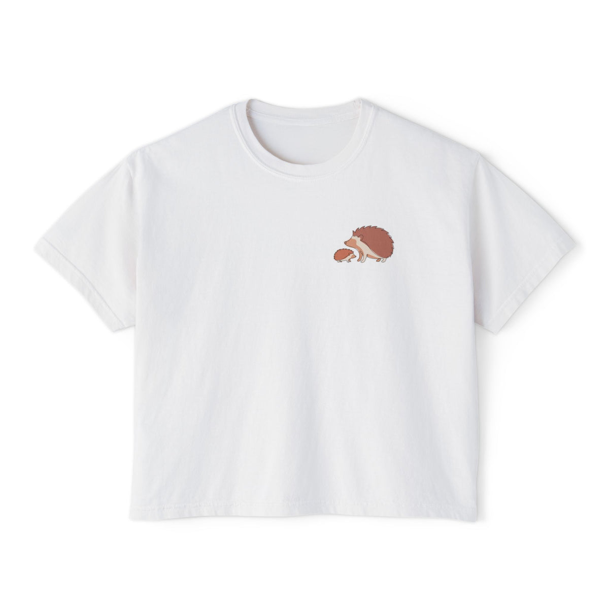 Boxy Tee — Minimal Hedgehog Family Line Art Chest Graphic, Casual Women's Crop Top